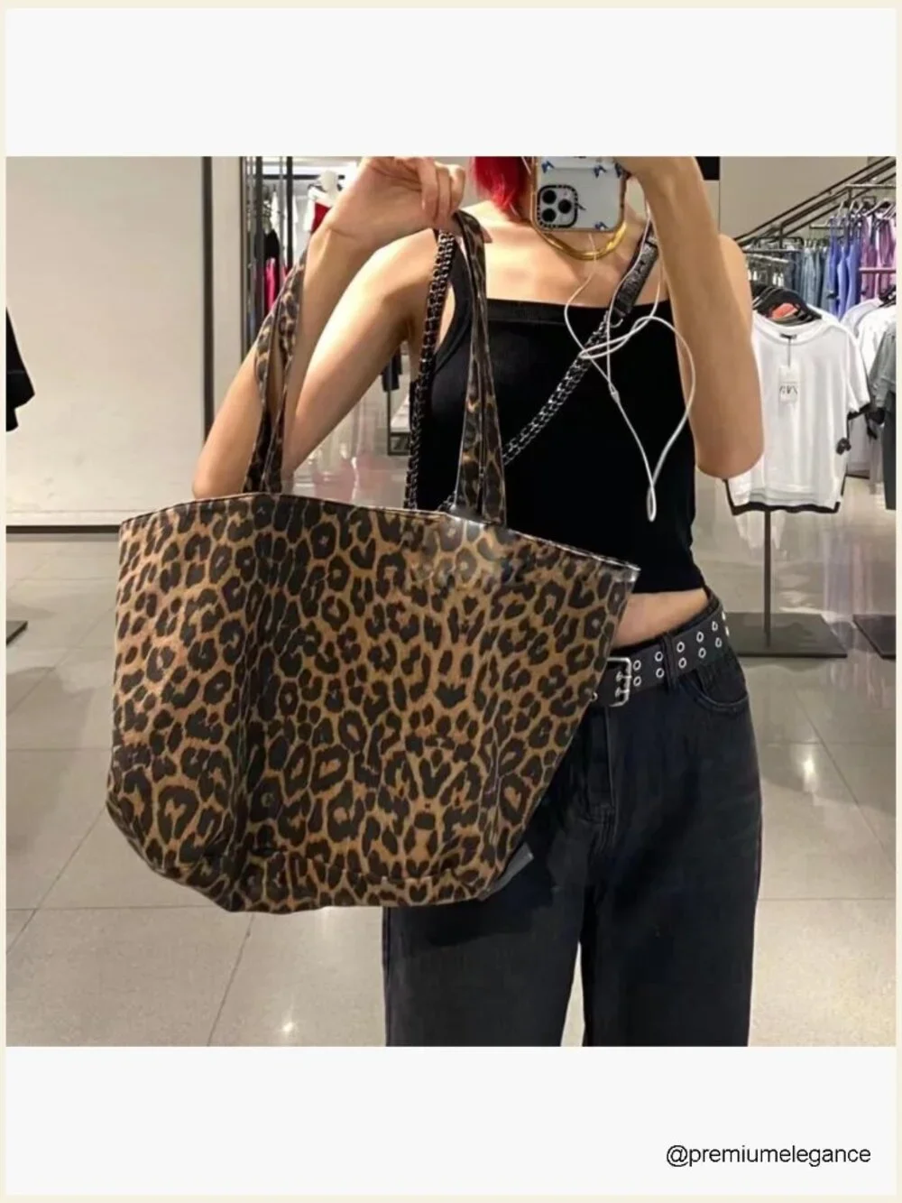Large Leopard Print Hobo Tote Shoulder Bag with Zipper